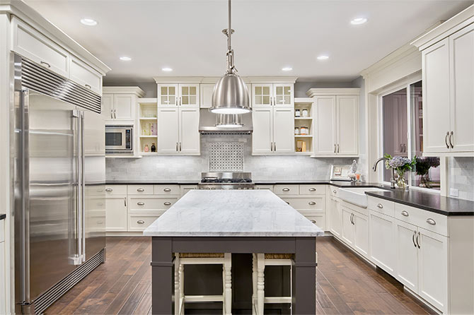 Kitchen image showing off marble countertop.